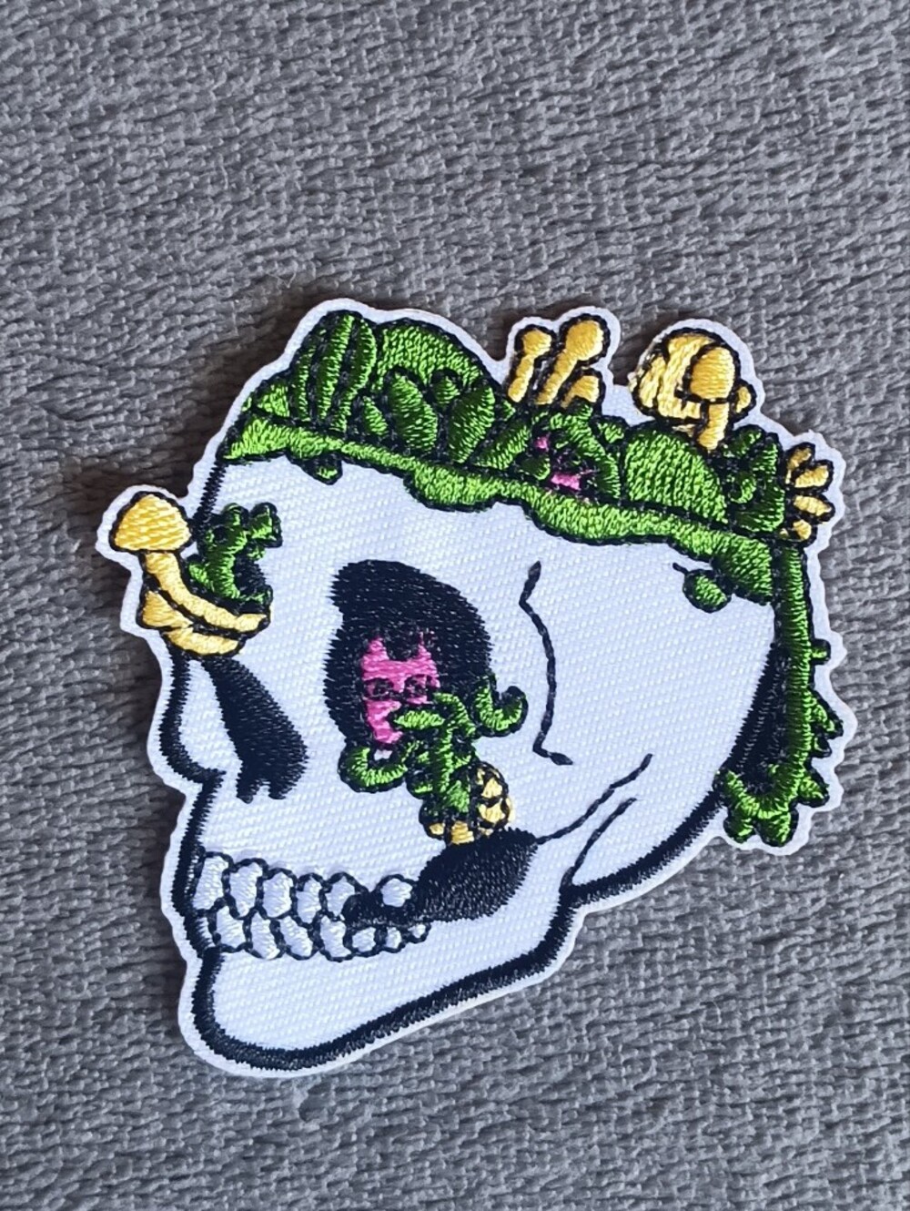 Succulant Mushroom Forest Skull Embroidered Iron On Patch, Goth Punk Grunge